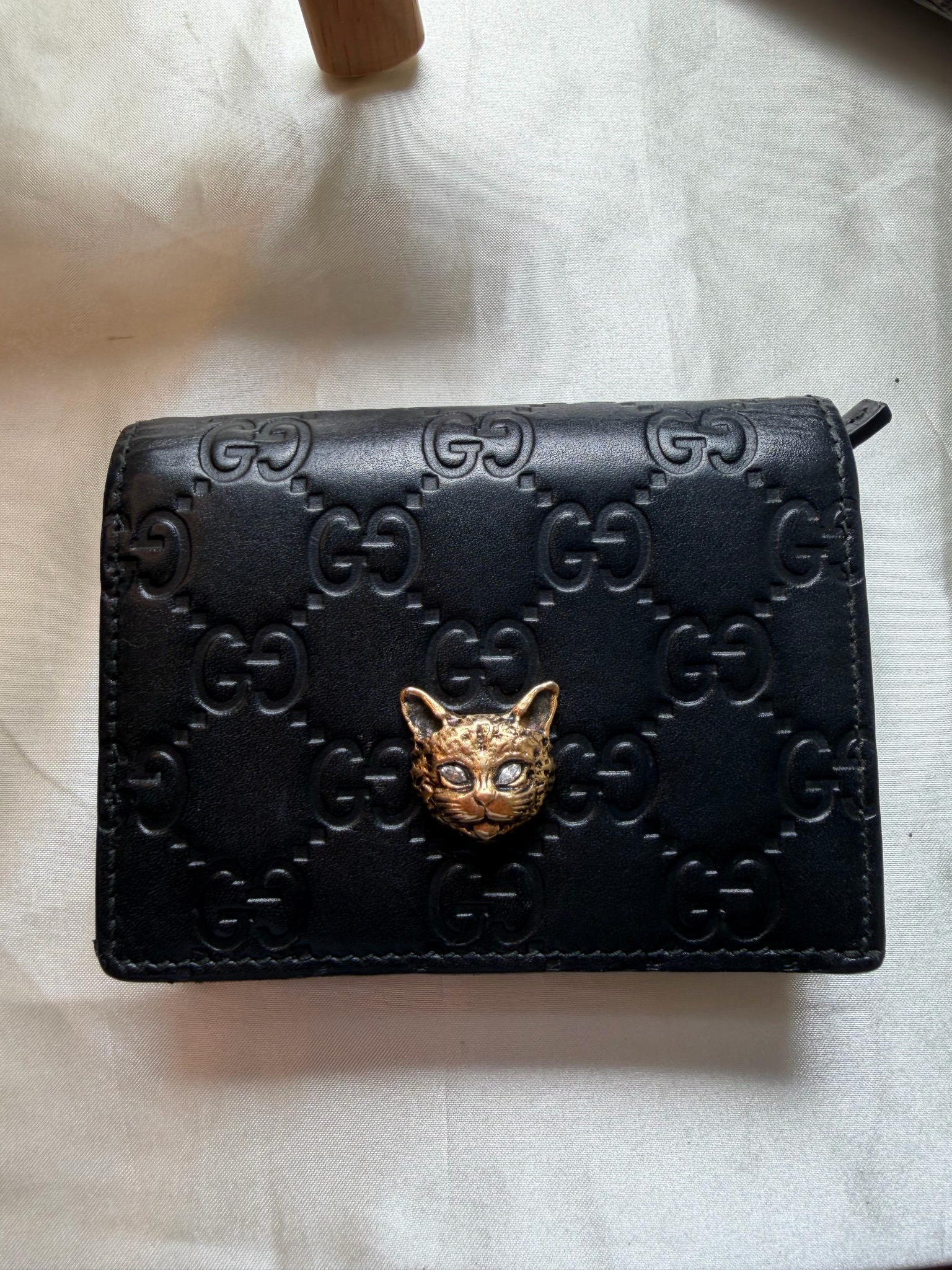 Gucci Cat Guccissima Card Wallet in Black