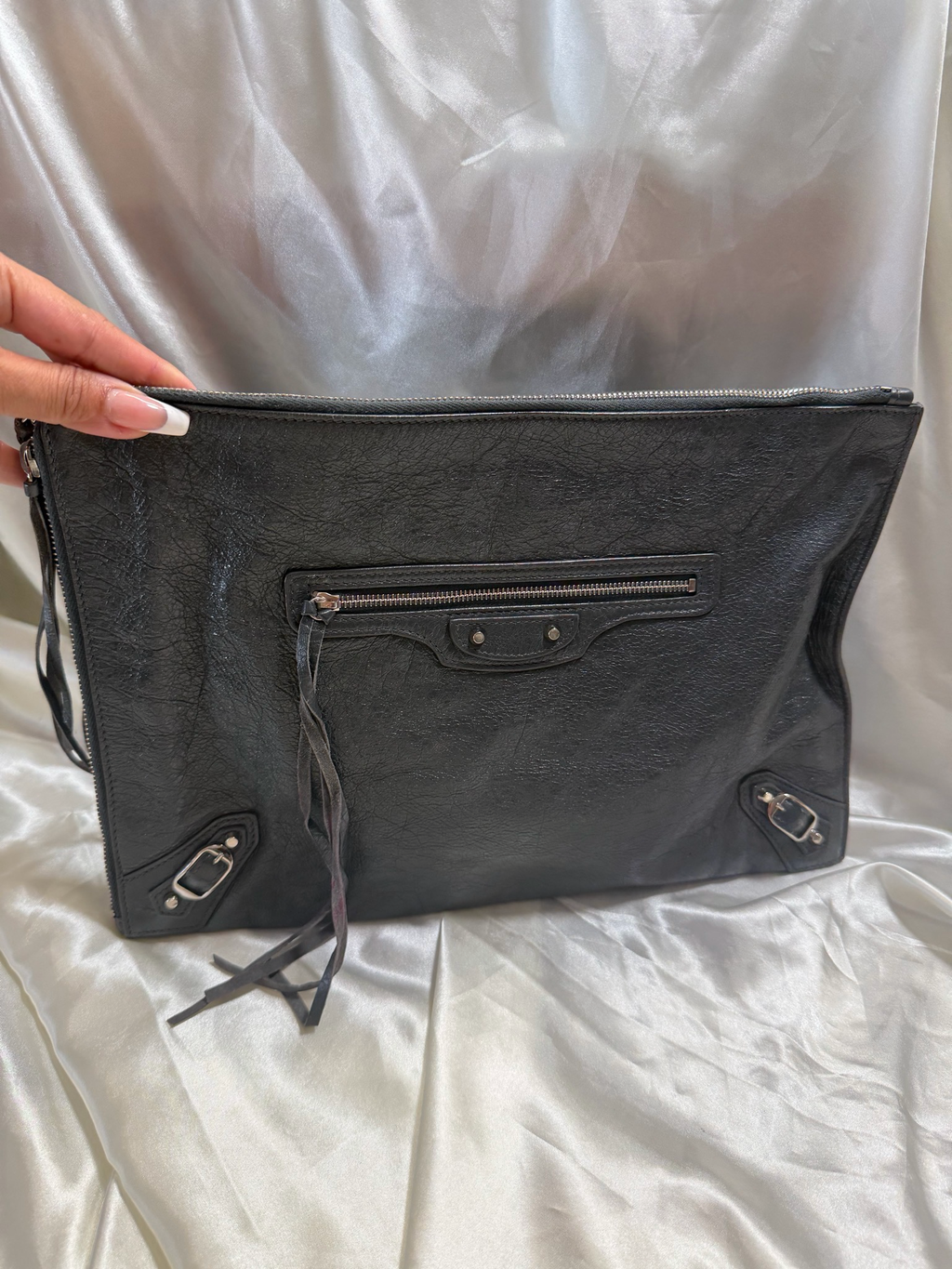 Balenciaga Motocross Zipper Clutch in Gray
