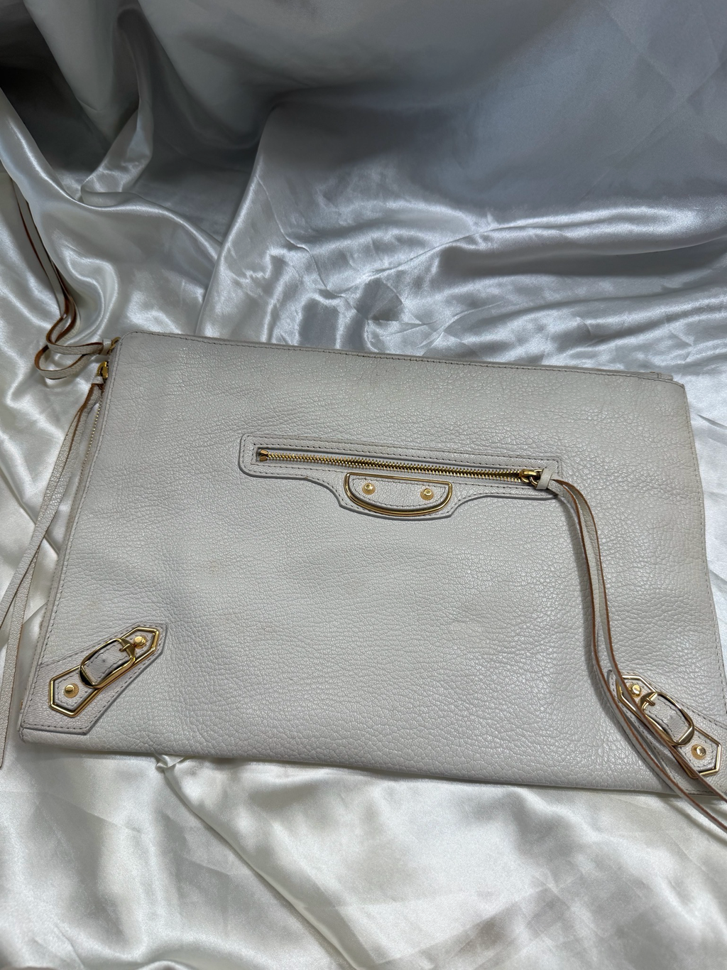 Balenciaga Motocross Zipper Clutch in Cream