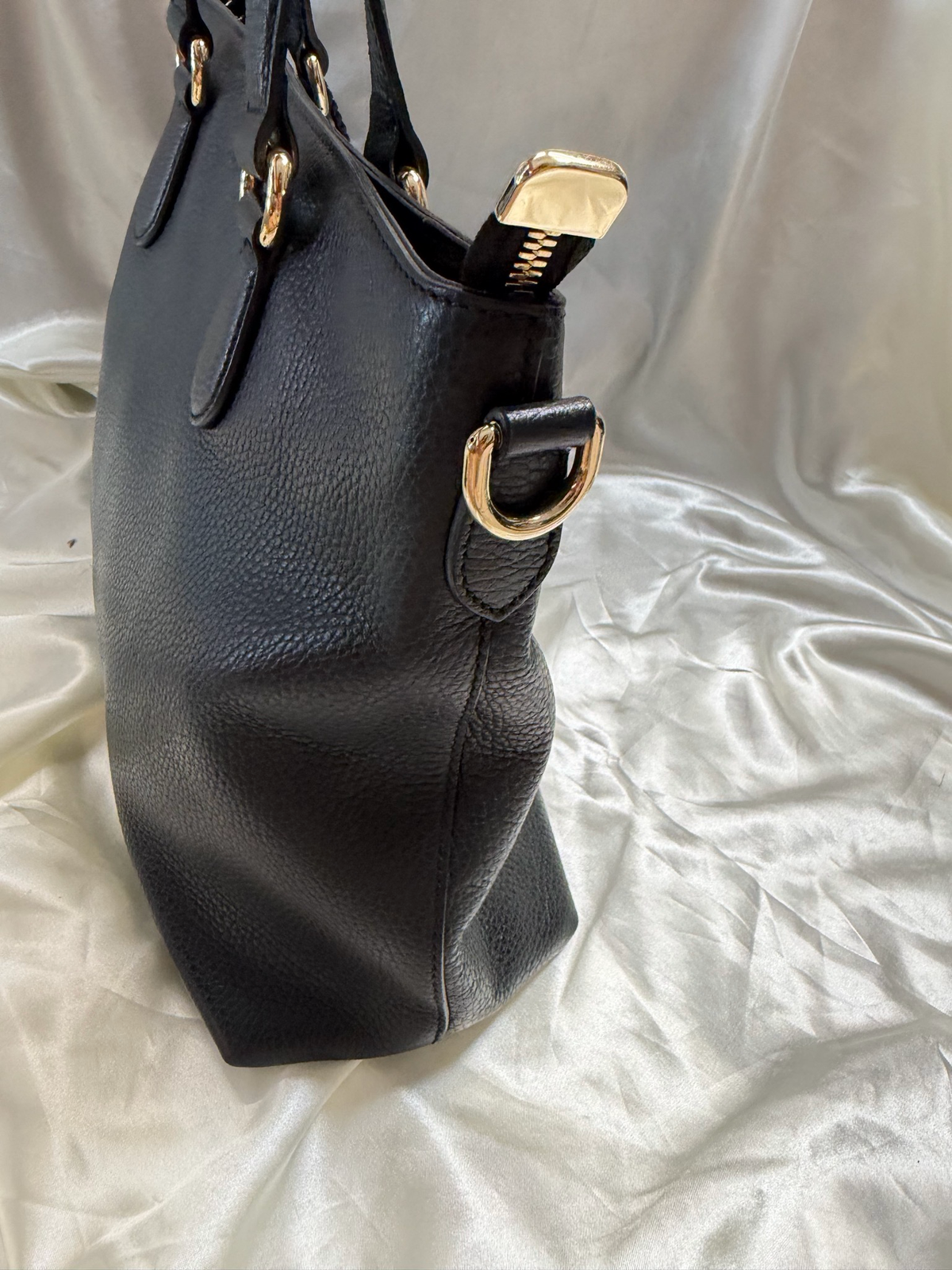 Gucci Bamboo Tassel Pebbled Leather Calfskin Crossbody Tote