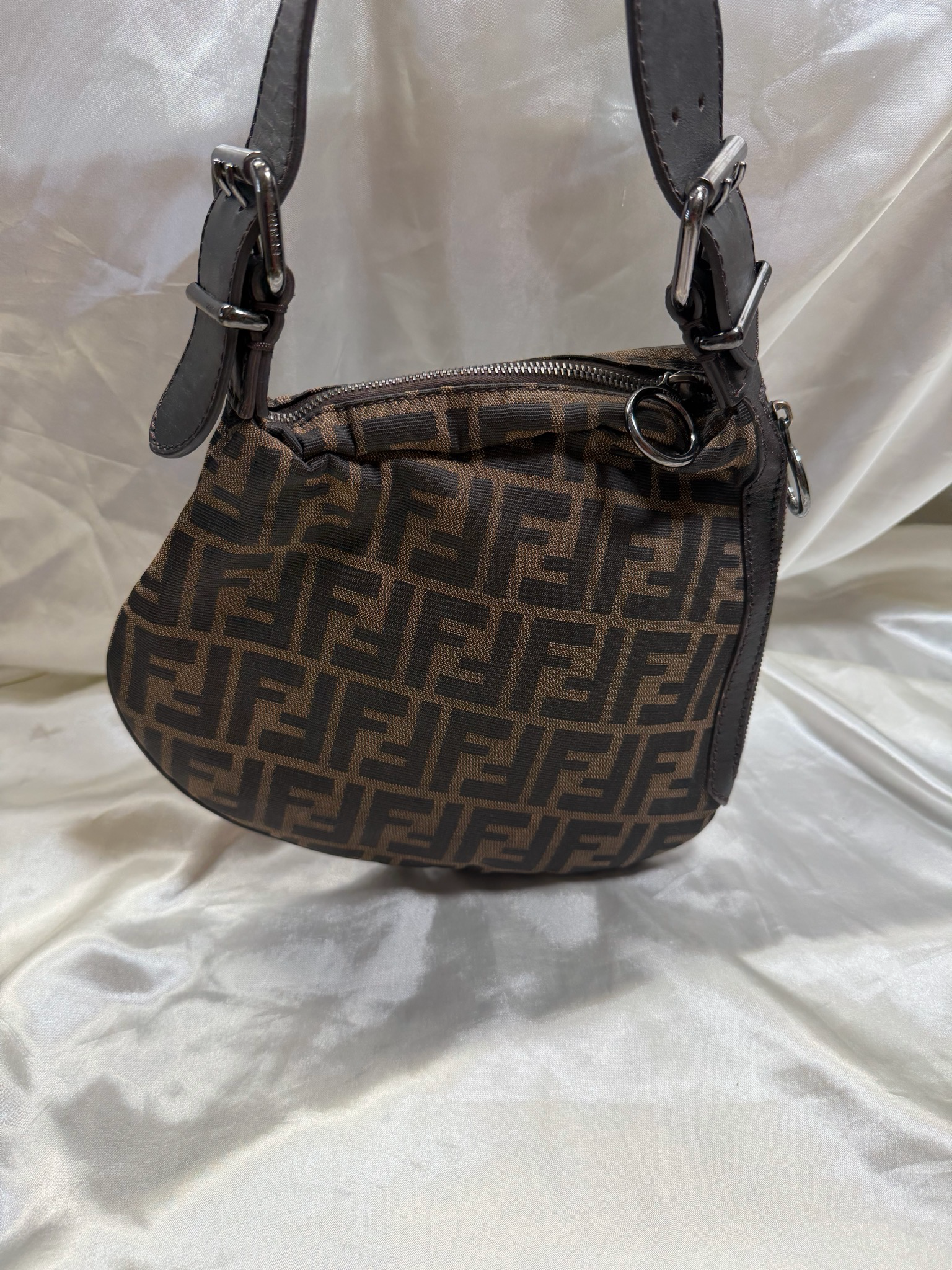 Fendi Monogram Canvas Zucca Oyster Hobo Shoulder
