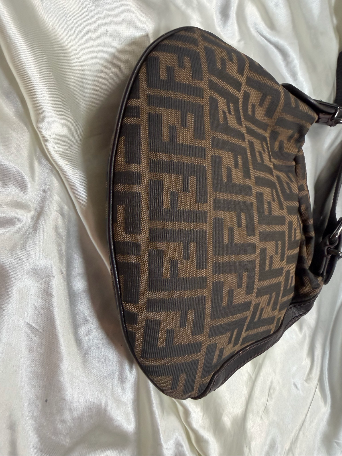 Fendi Monogram Canvas Zucca Oyster Hobo Shoulder