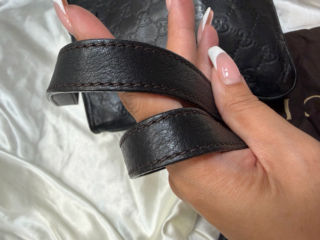 Gucci Monogram Leather Flat Messenger in Black