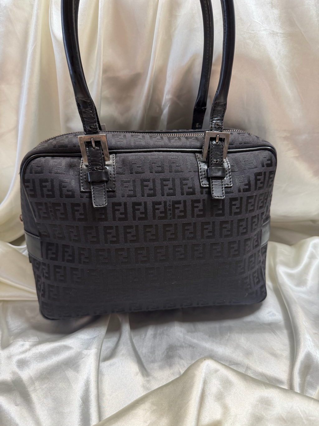 Fendi Zucca Boston Bowler In Black
