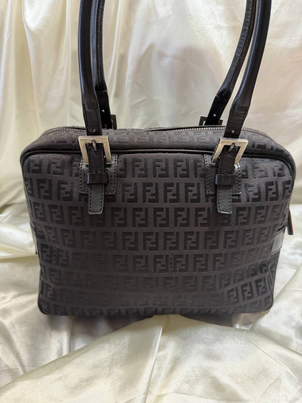 Fendi Zucca Boston Bowler In Black