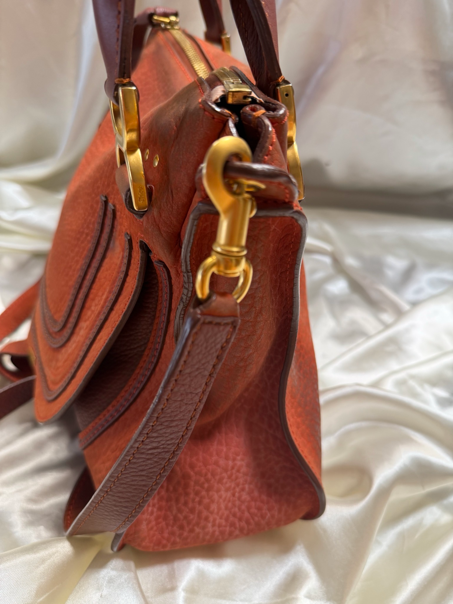 Chloe Marcie Saddle Flap Crossbody Sling Tote in Orange
