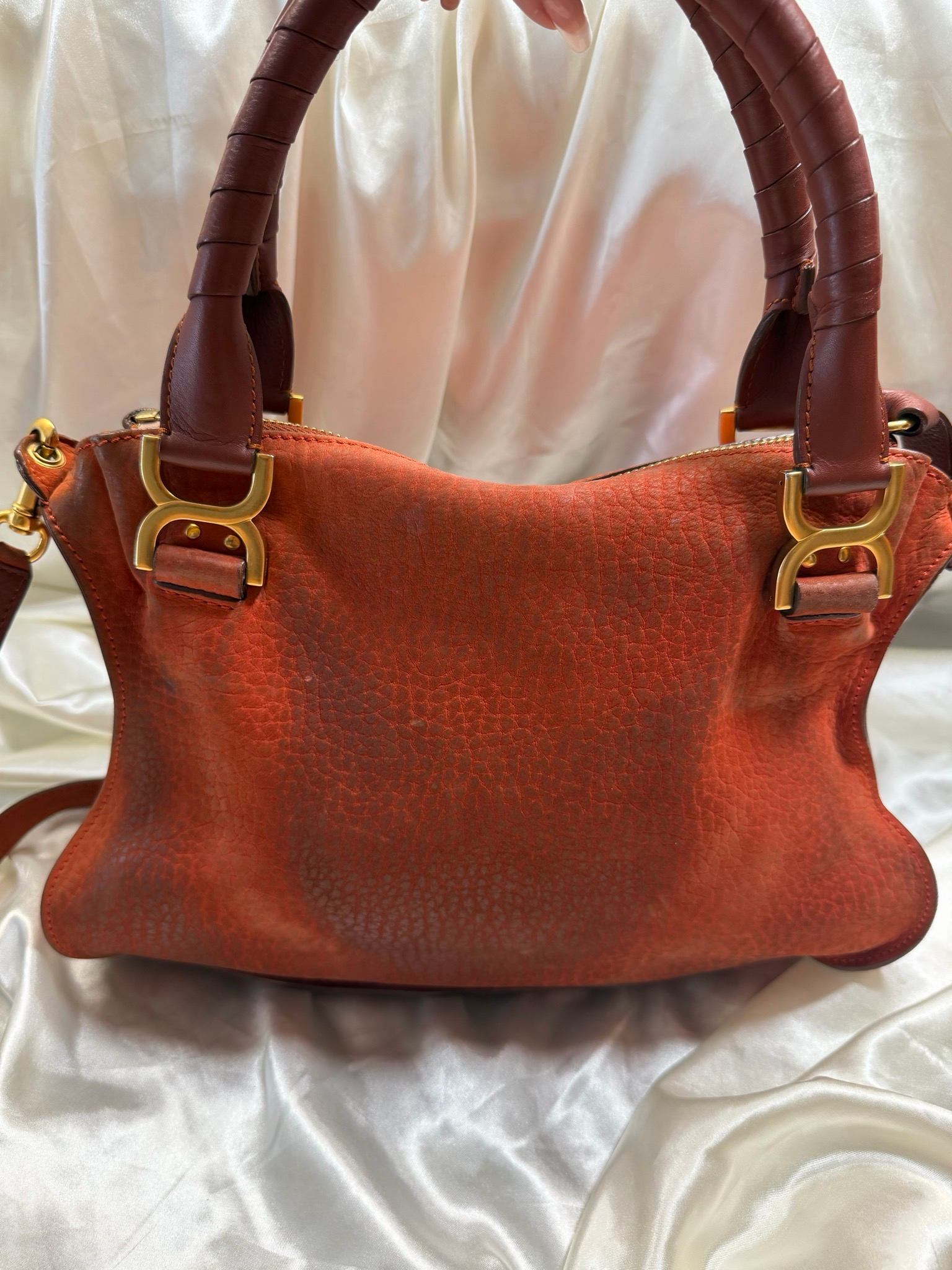 Chloe Marcie Saddle Flap Crossbody Sling Tote in Orange