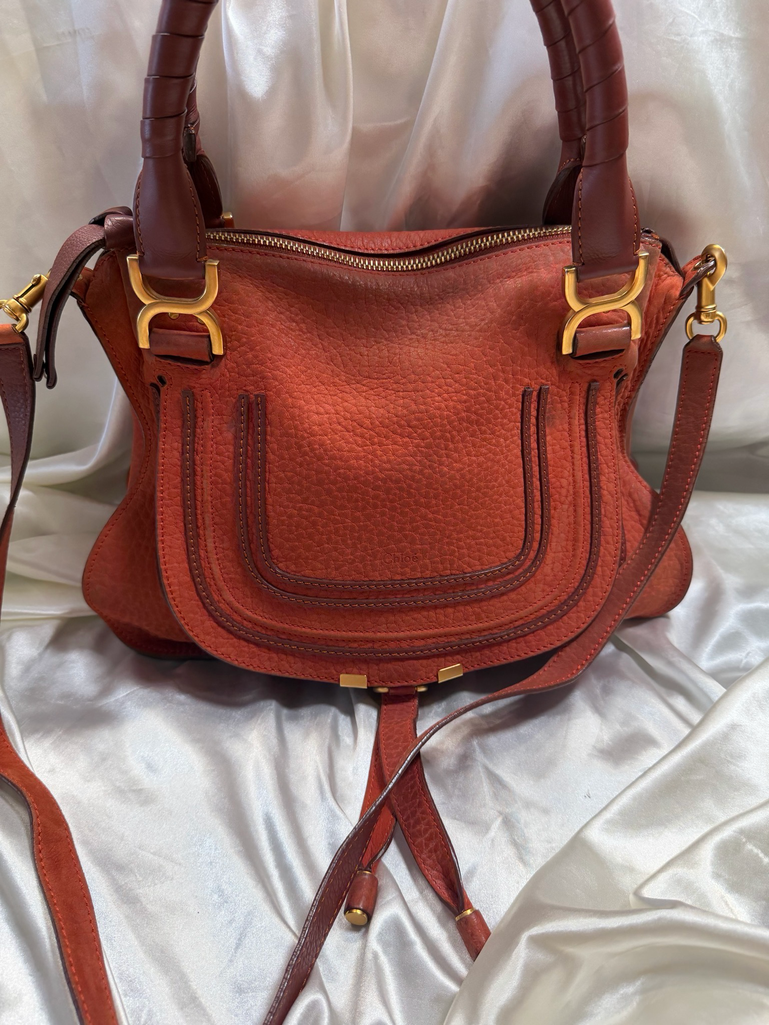 Chloe Marcie Saddle Flap Crossbody Sling Tote in Orange