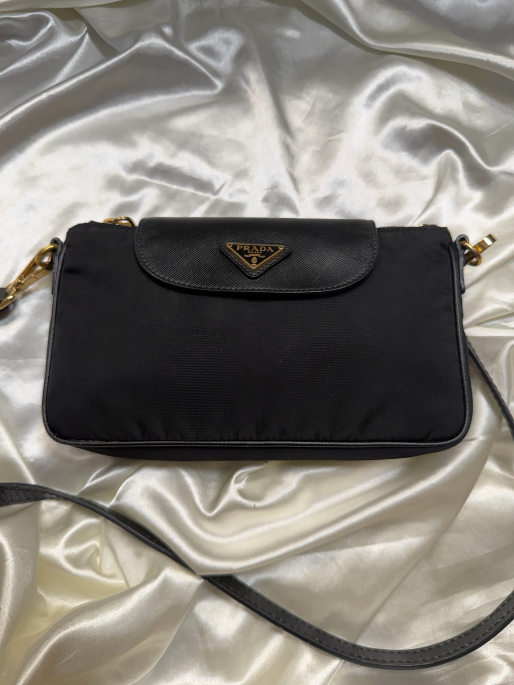 Prada Nylon Tessuto Saffiano Flap Crossbody Sling