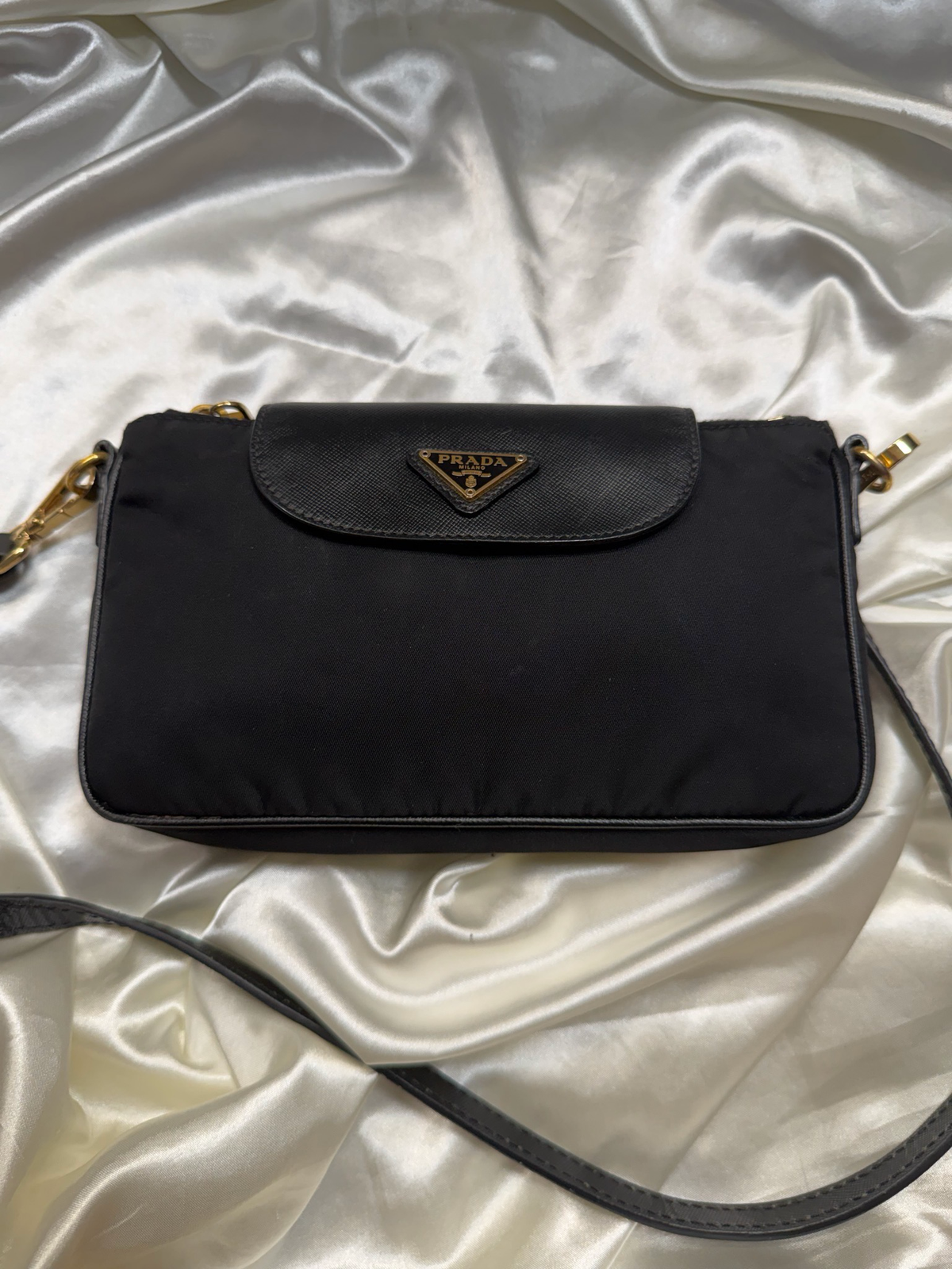 Prada Nylon Tessuto Saffiano Flap Crossbody Sling