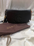 Gucci Pebbled Leather Soho Flap Medium Crossbody in Black