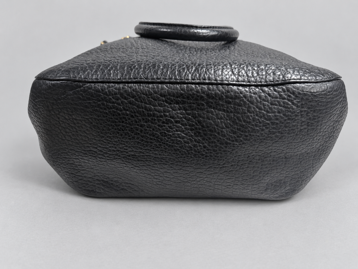 Burberry Pebbled Leather Orchard Top Handle Sling Bag in Black