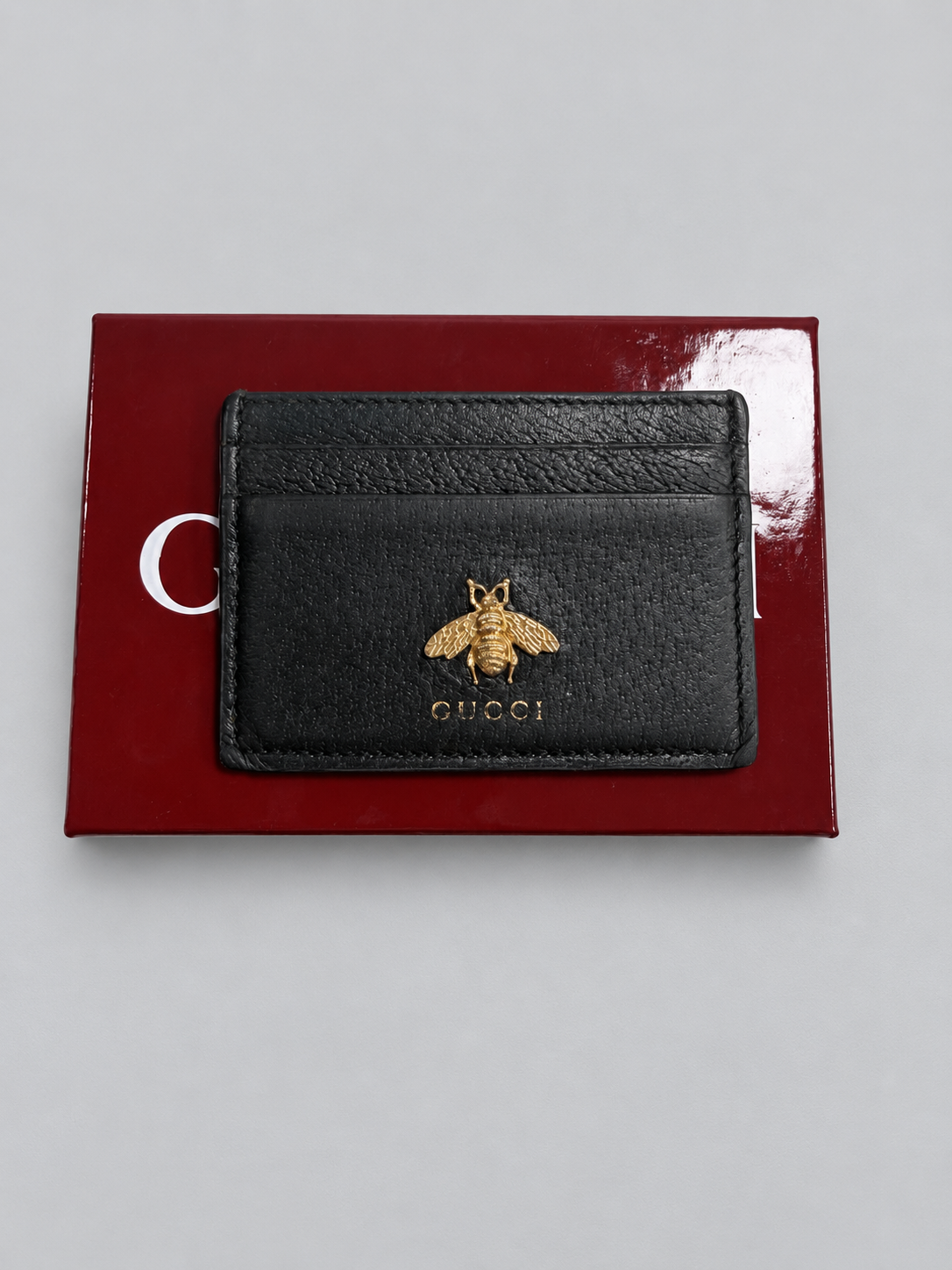 Gucci Animalier Card Holder Pebbled Leather