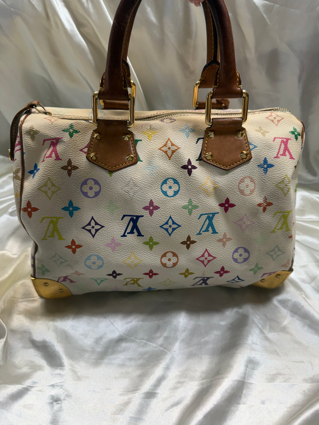 Louis Vuitton Speedy 30 Multicolor Satchel Boston Bowler in Blanc