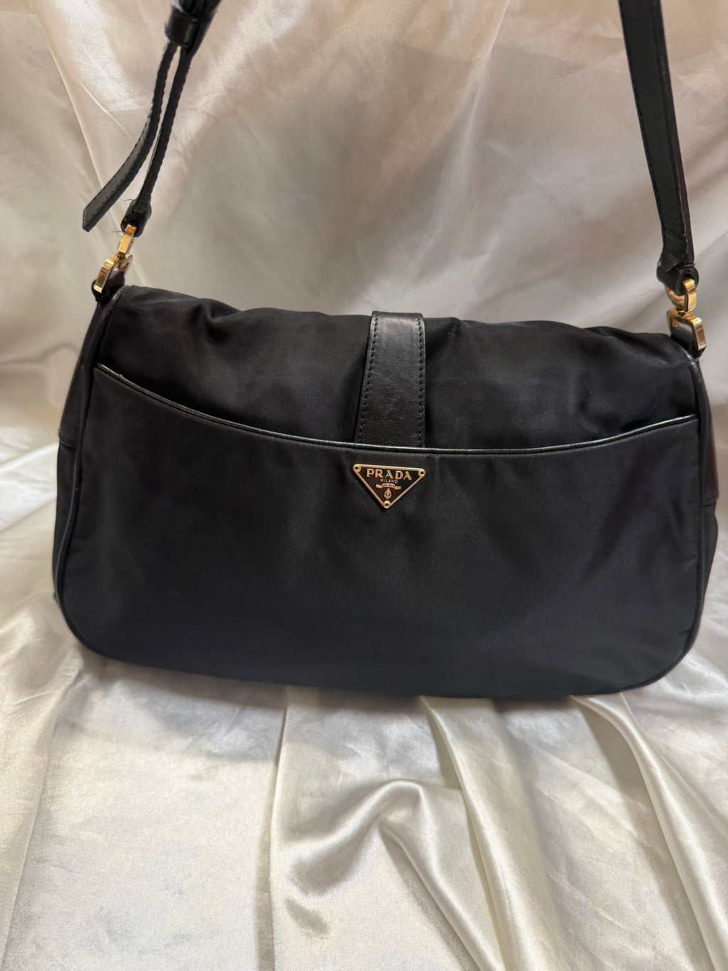 Prada Nylon Tessuto Hobo Turnlock Shoulder Flap