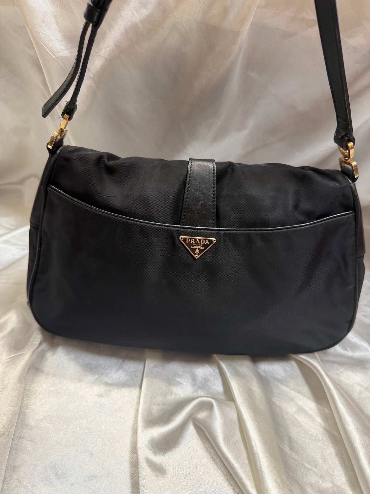 Prada Nylon Tessuto Hobo Turnlock Shoulder Flap