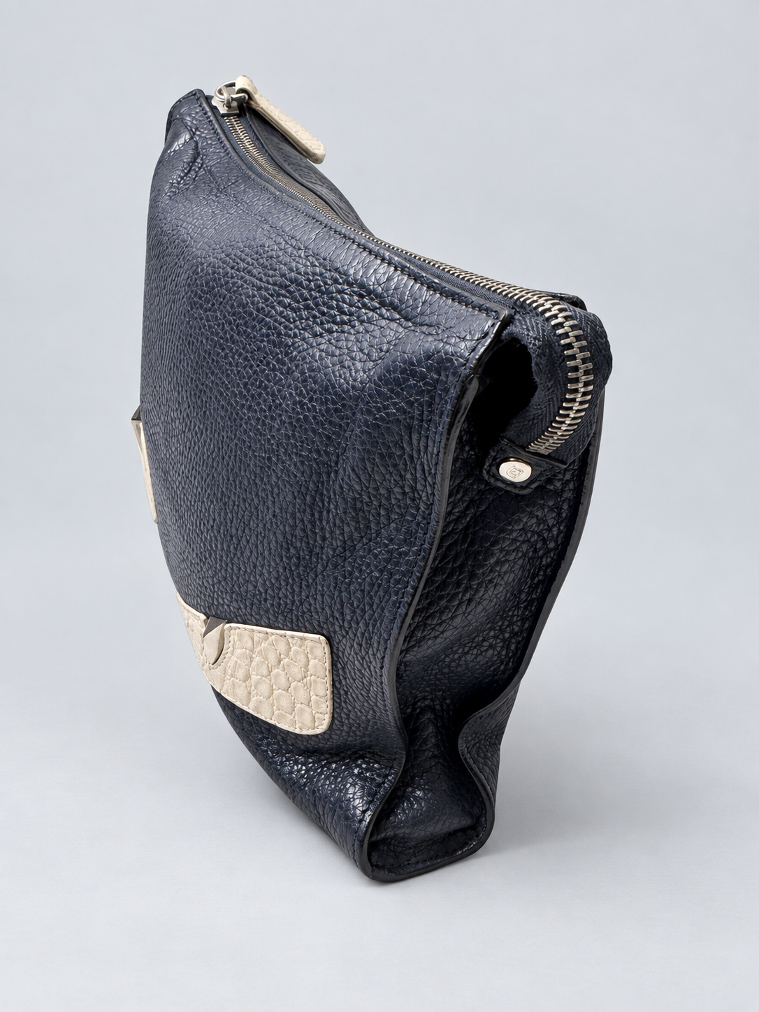 Fendi Pebbled Leather Monster Clutch Zipper Pouch