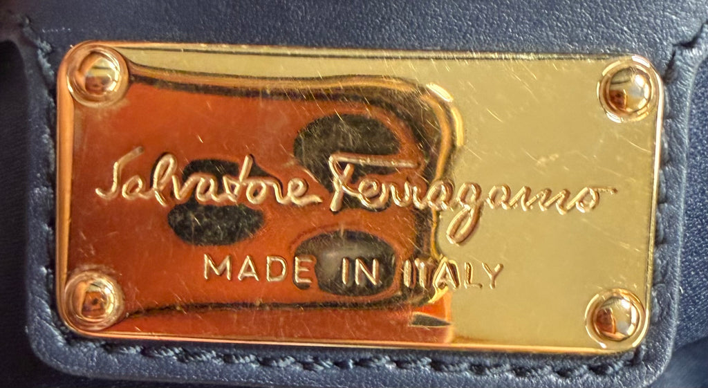 Salvatorre Ferragamo Fiamma Small Dome Crossbody Messenger in Navy Blue