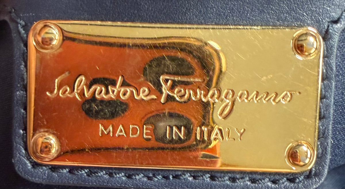 Salvatorre Ferragamo Fiamma Small Dome Crossbody Messenger in Navy Blue