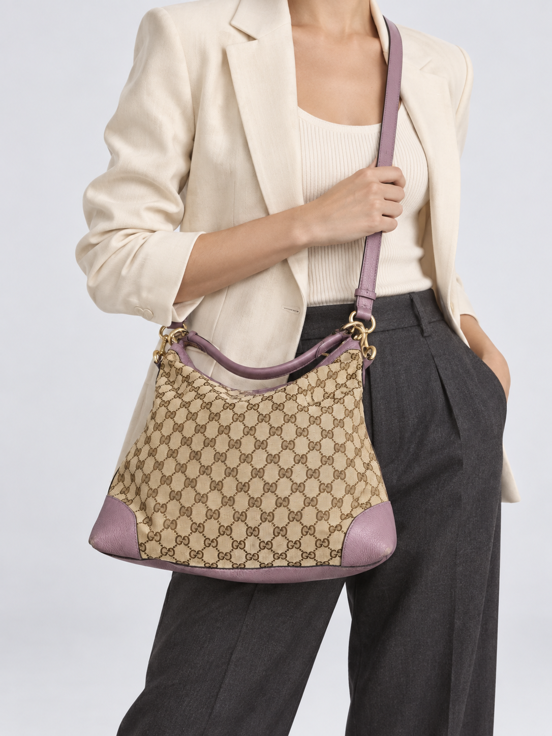 Gucci Monogram Canvas Miss Gg Hobo Sling Bag