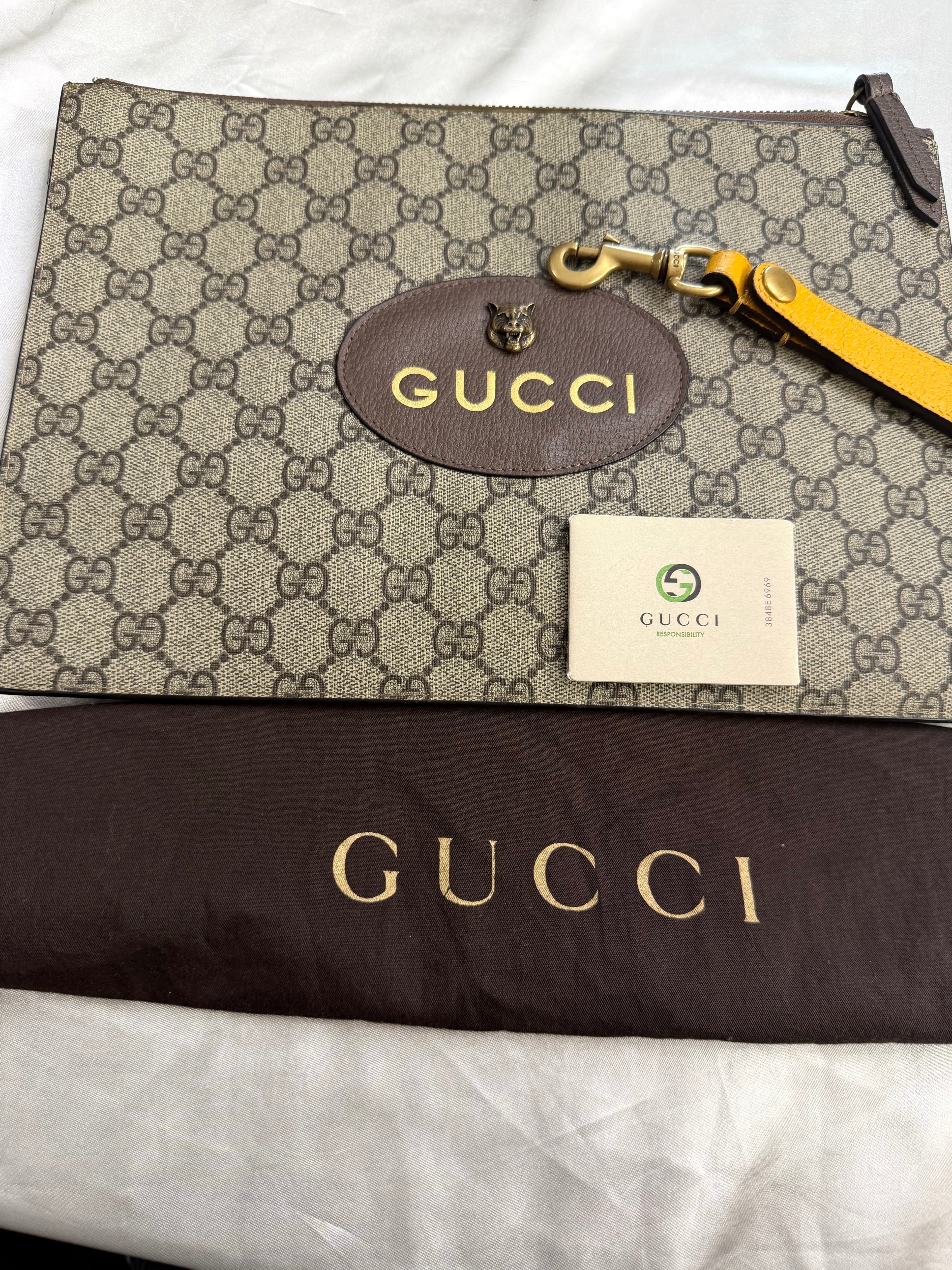 Gucci Supreme Plus Monogram Canvas Neo Wristlet Pouch Clutch