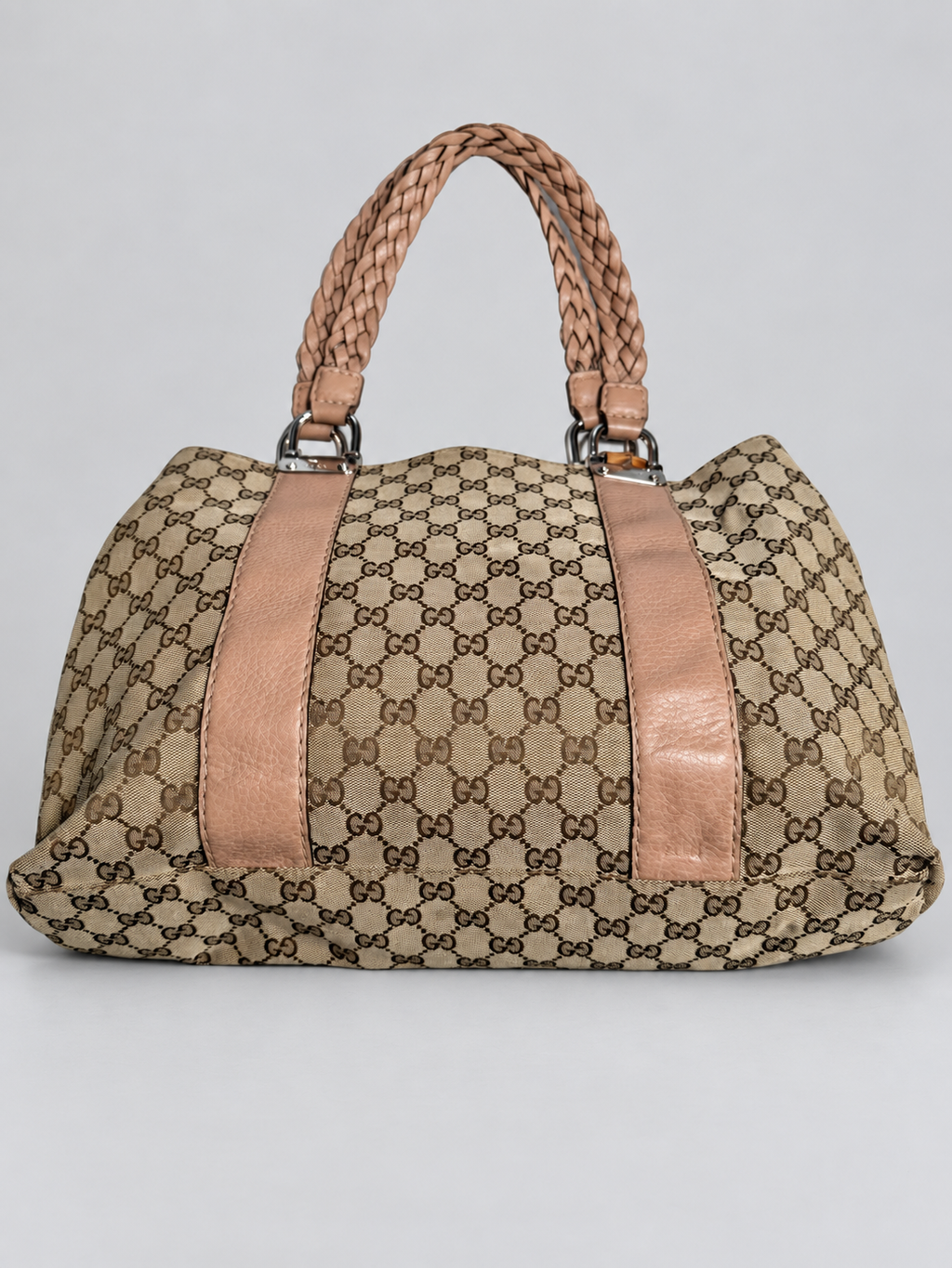 Gucci Monogram Canvas Bamboo Bar Tote Shoulder Bag