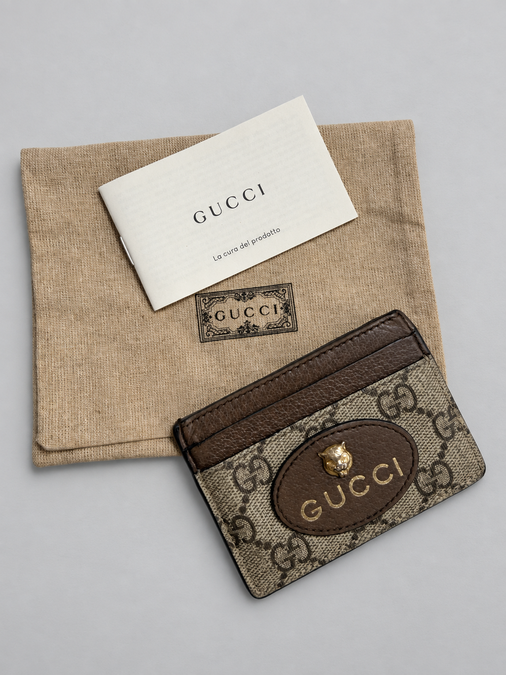Gucci Pebbled Leather Supreme Vintage Neo New Acero Card Holder