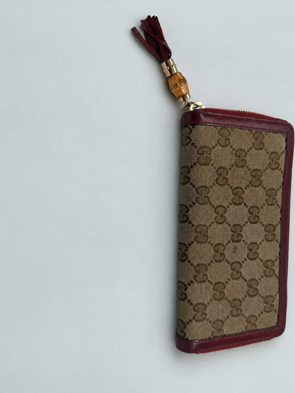 Gucci Monogram Canvas Ziparound Wallet Bamboo Tassel