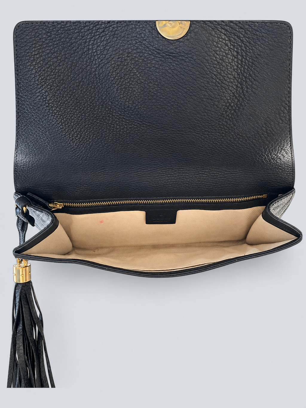 Gucci Soho Tassel Clutch Pouch Flap in Black