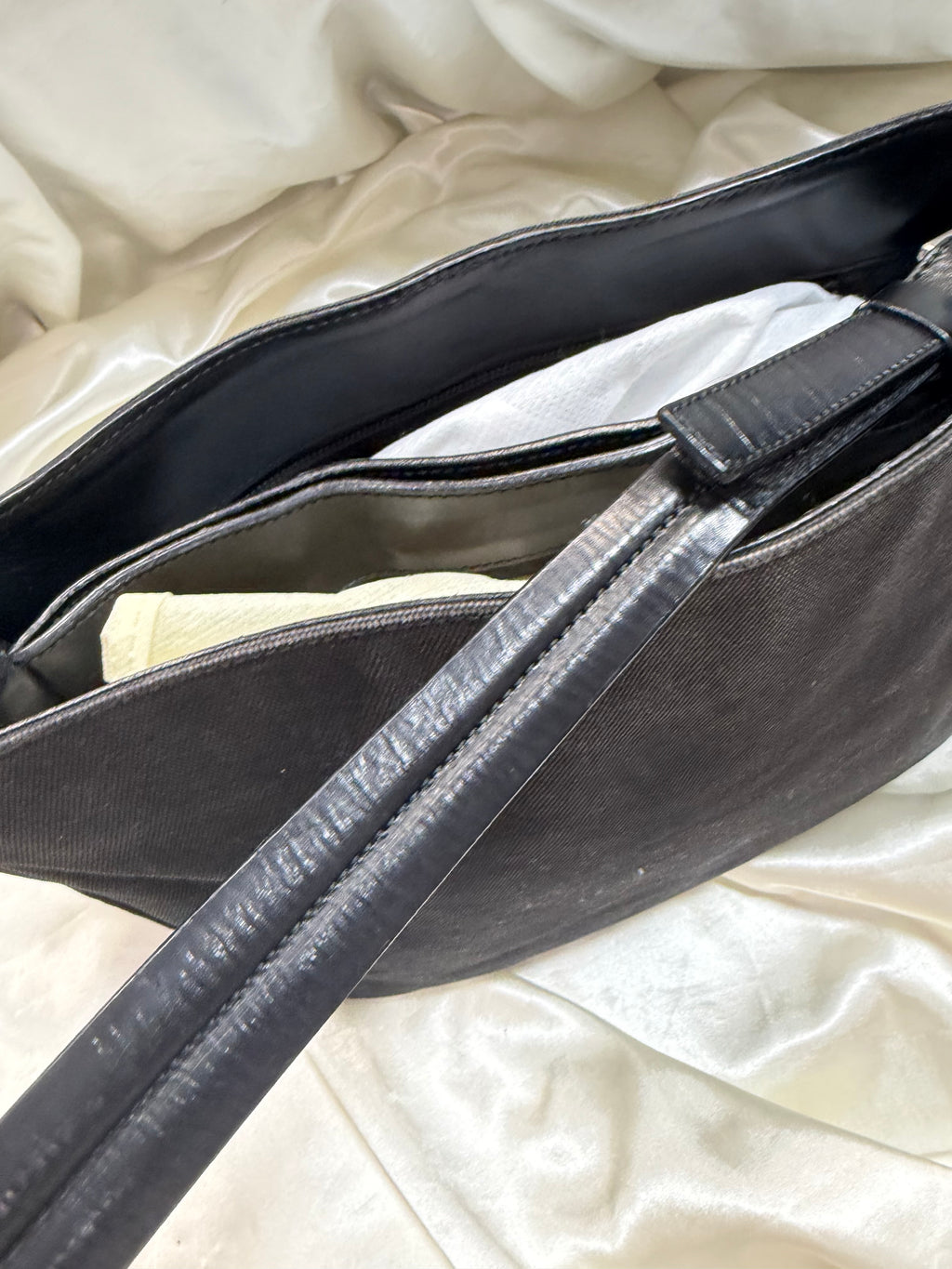 Prada Denim Hobo Shoulder Bag in Black