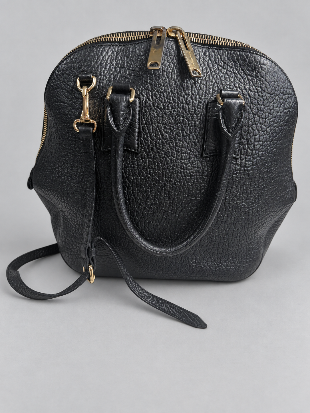 Burberry Pebbled Leather Orchard Top Handle Sling Bag in Black