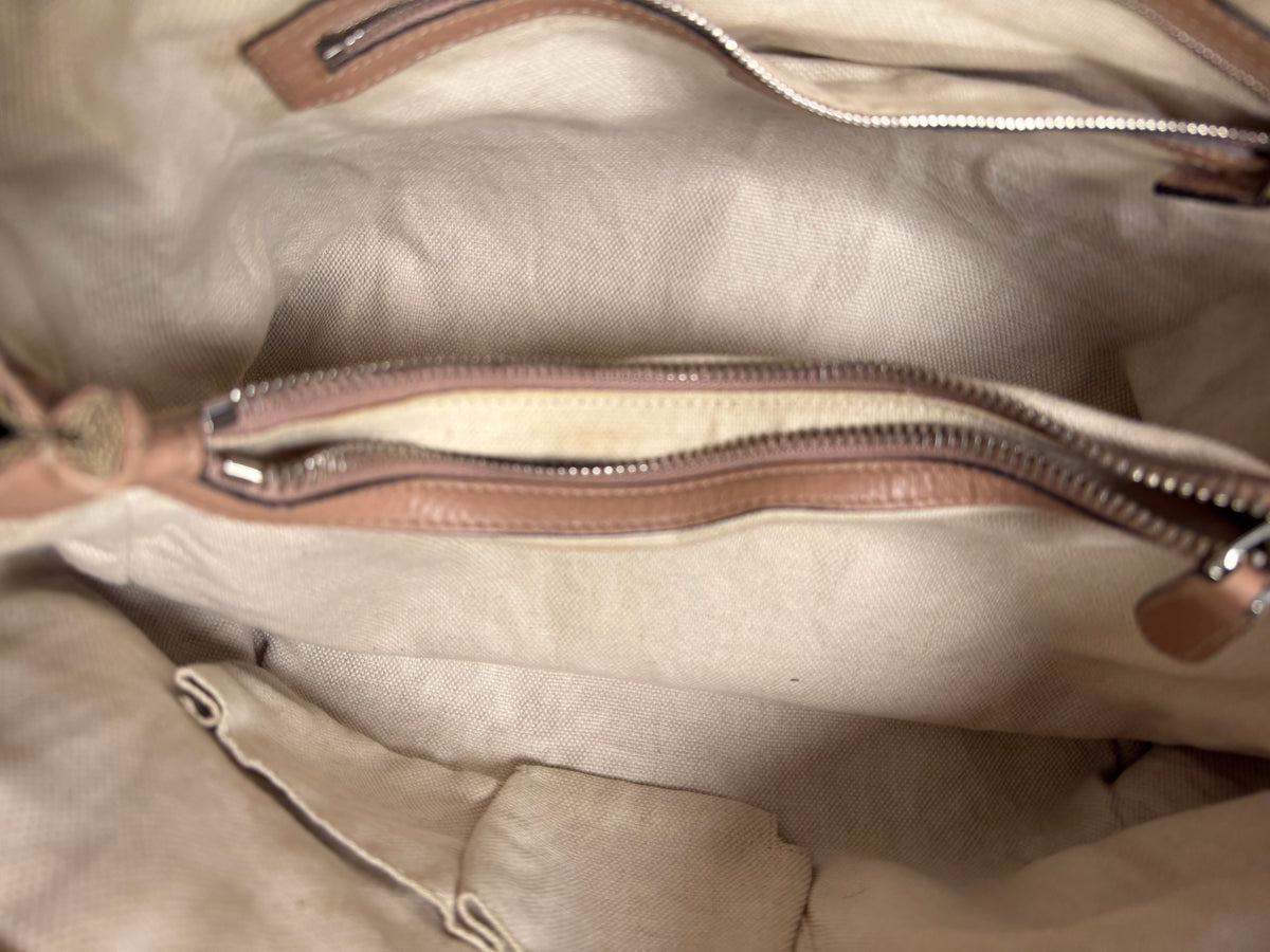 Gucci Monogram Canvas Bamboo Bar Tote Shoulder Bag