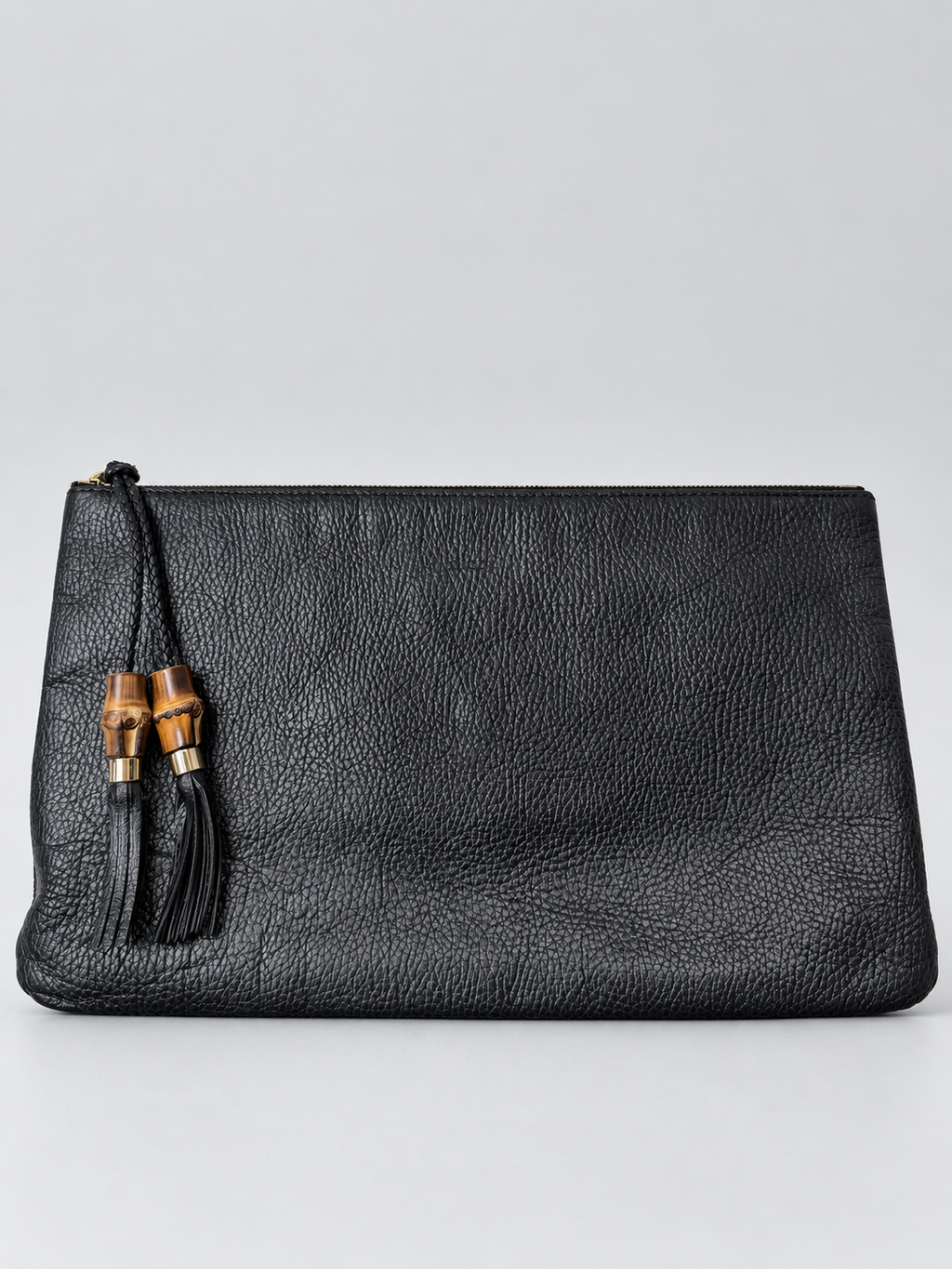 Gucci Pebbled Leather Clutch Bag Bamboo Tassel