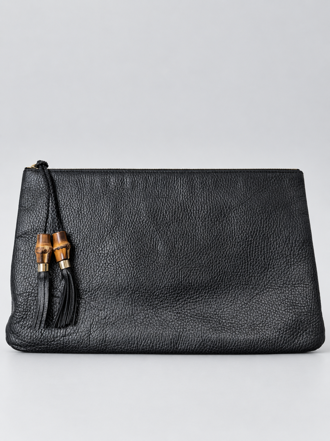 Gucci Pebbled Leather Clutch Bag Bamboo Tassel