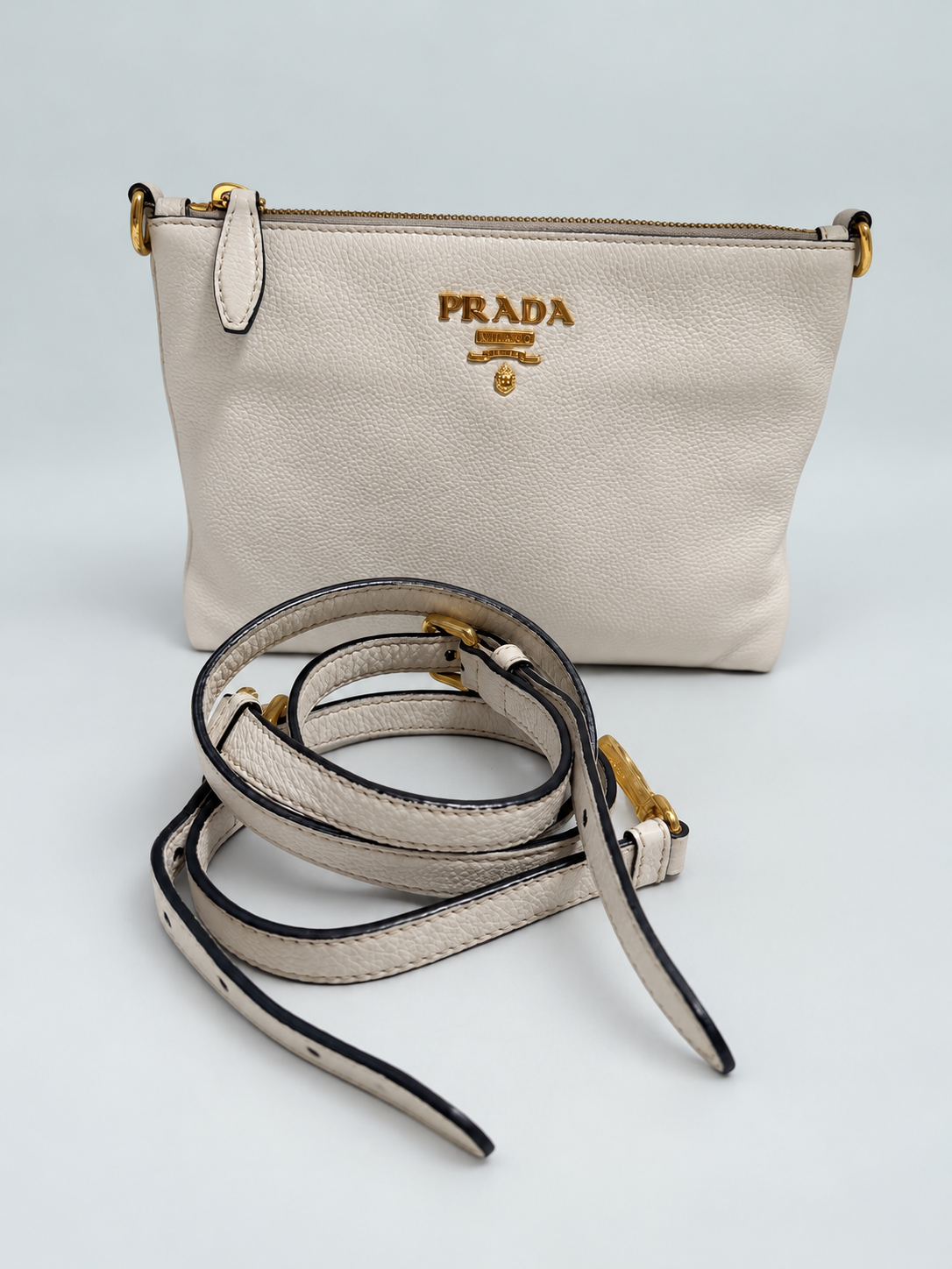 Prada Vitello Daino Flat Zipper Messenger Crossbody Sling