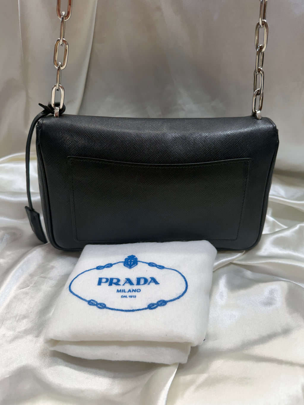 Prada Saffiano Lock Flap Chain Strap Crossbody in Black