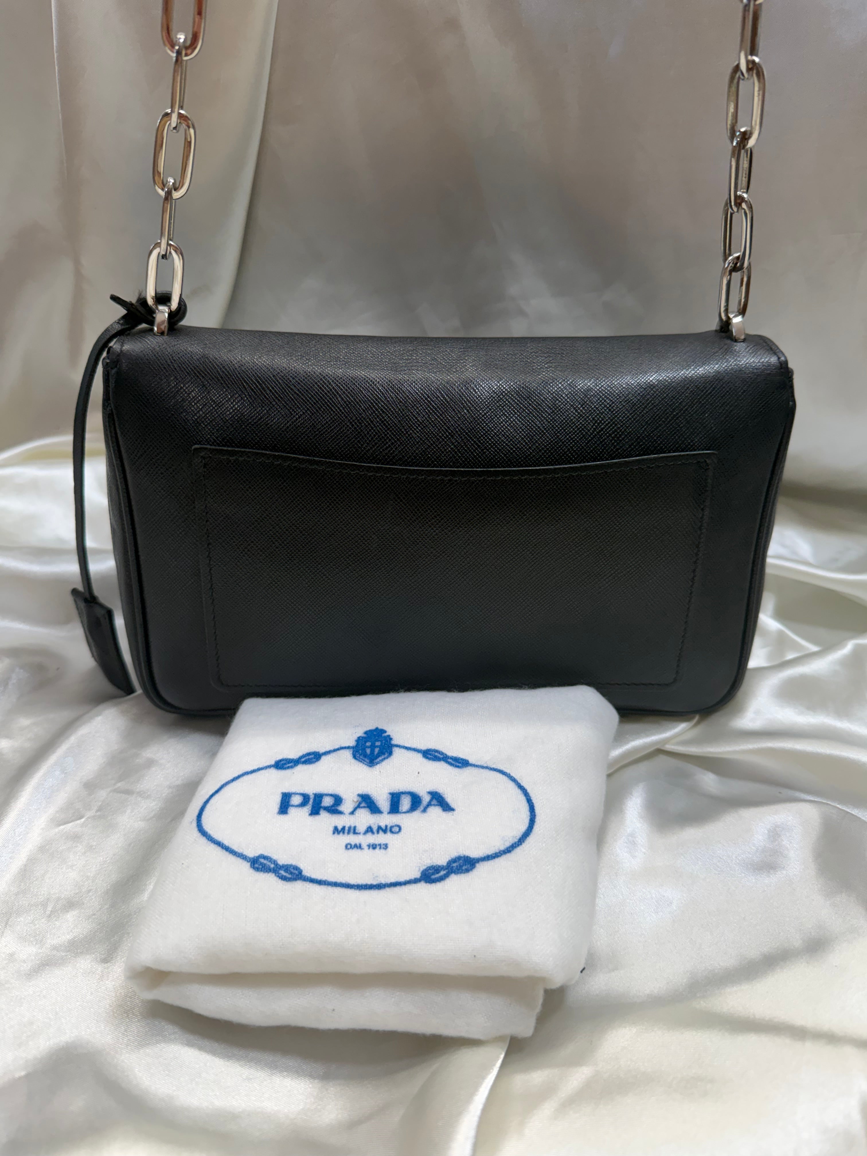 Prada Saffiano Lock Flap Chain Strap Crossbody in Black