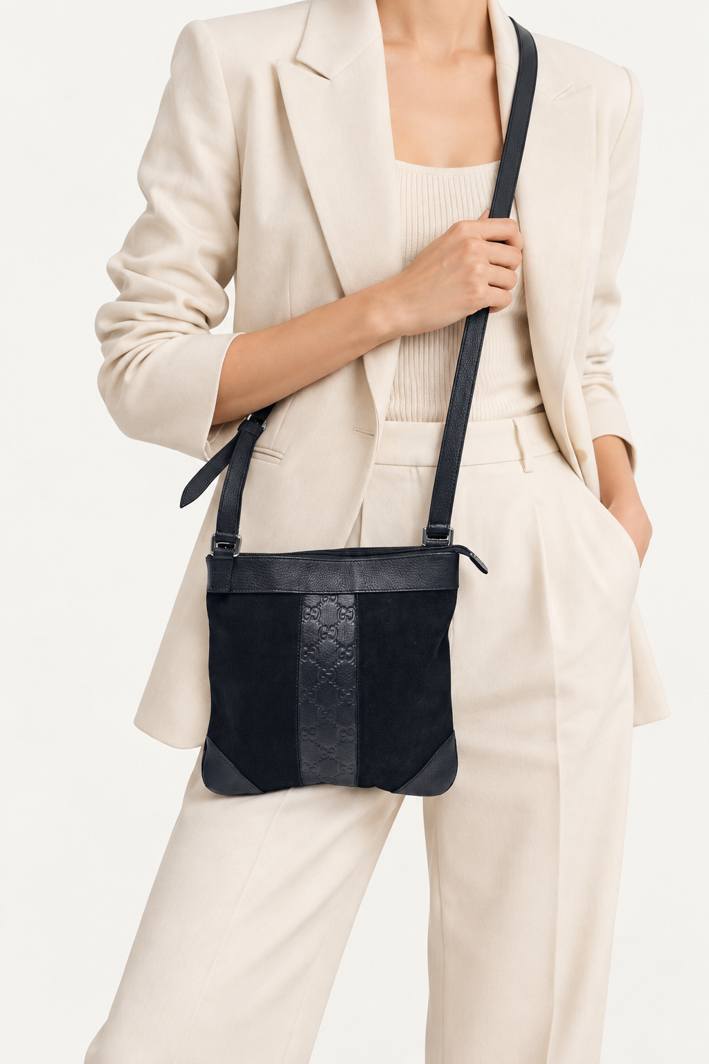 Gucci GG Embossed Crossbody Bag in Black