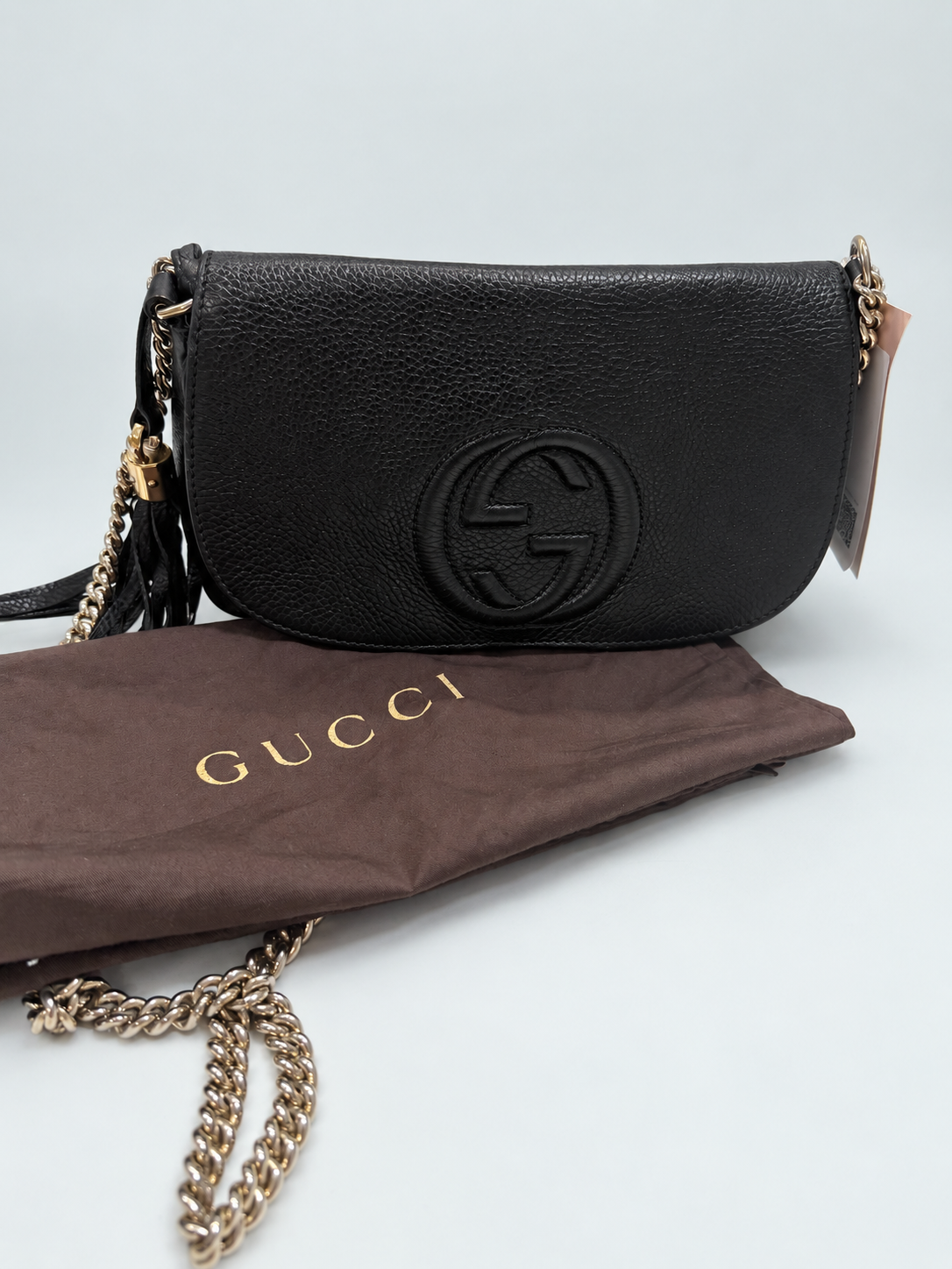Gucci Soho Pebbled Leather Flap Messenger Crossbody