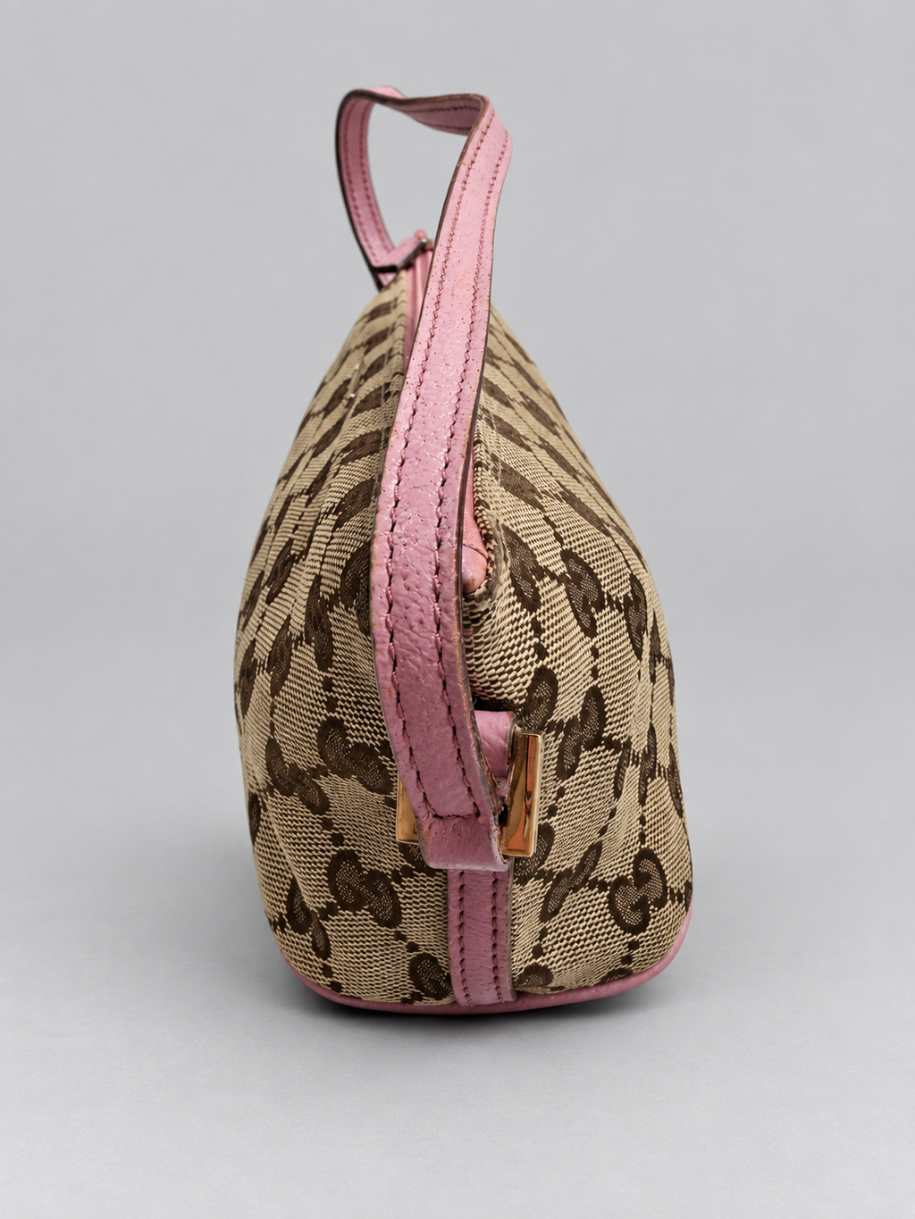Gucci Monogram Canvas Boat Pochette Zipper Hobo Shoulder Bag
