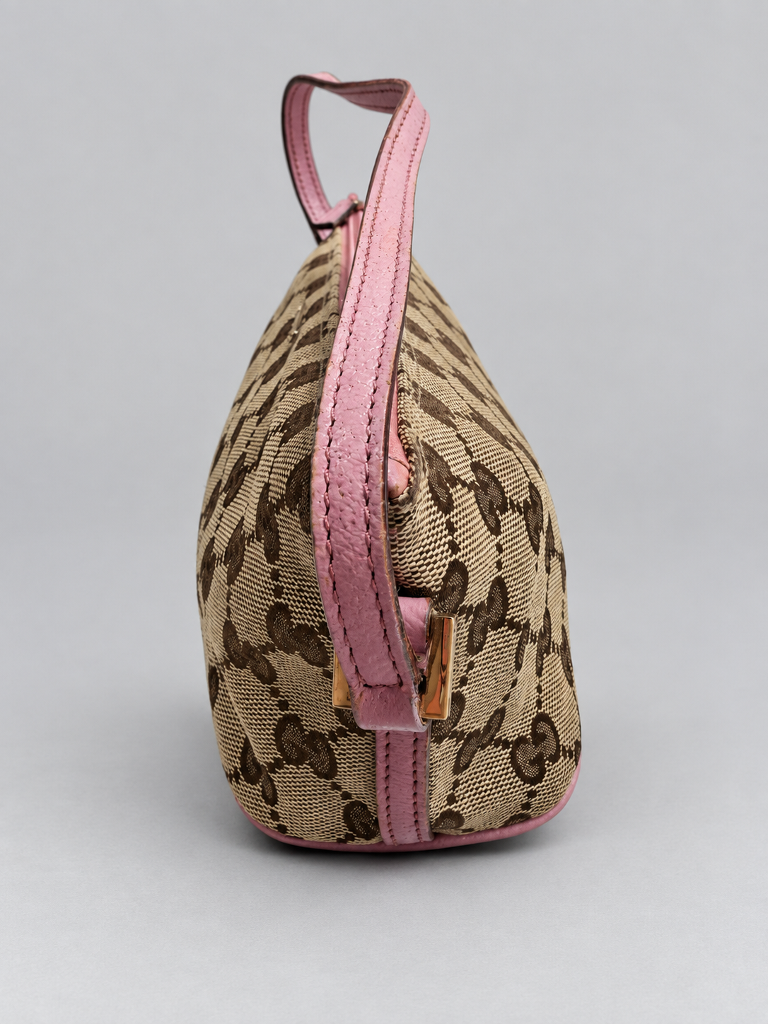Gucci Monogram Canvas Boat Pochette Zipper Hobo Shoulder Bag