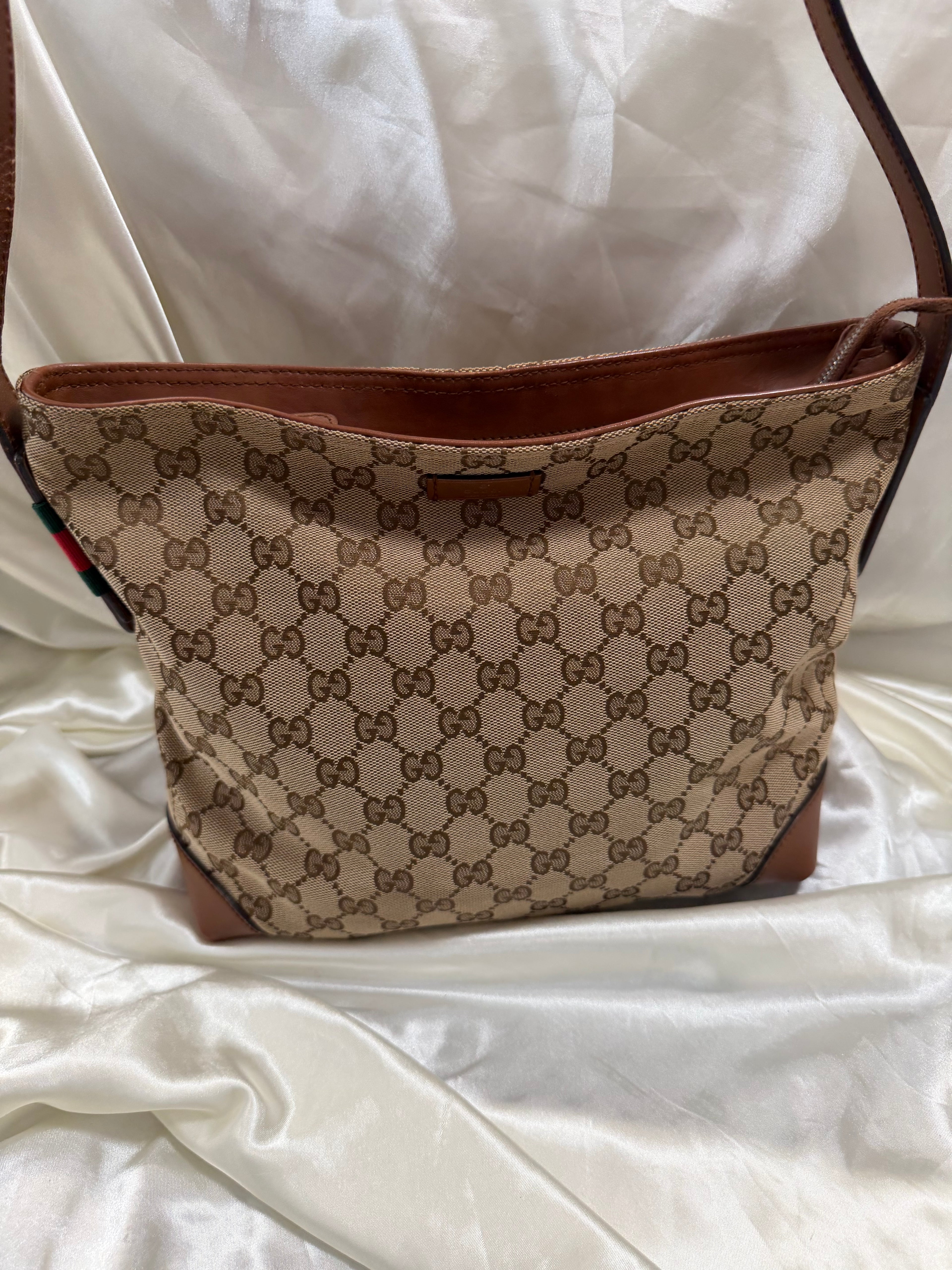 Gucci Monogram Canvas Web Loop Messenger Crossbody Sling