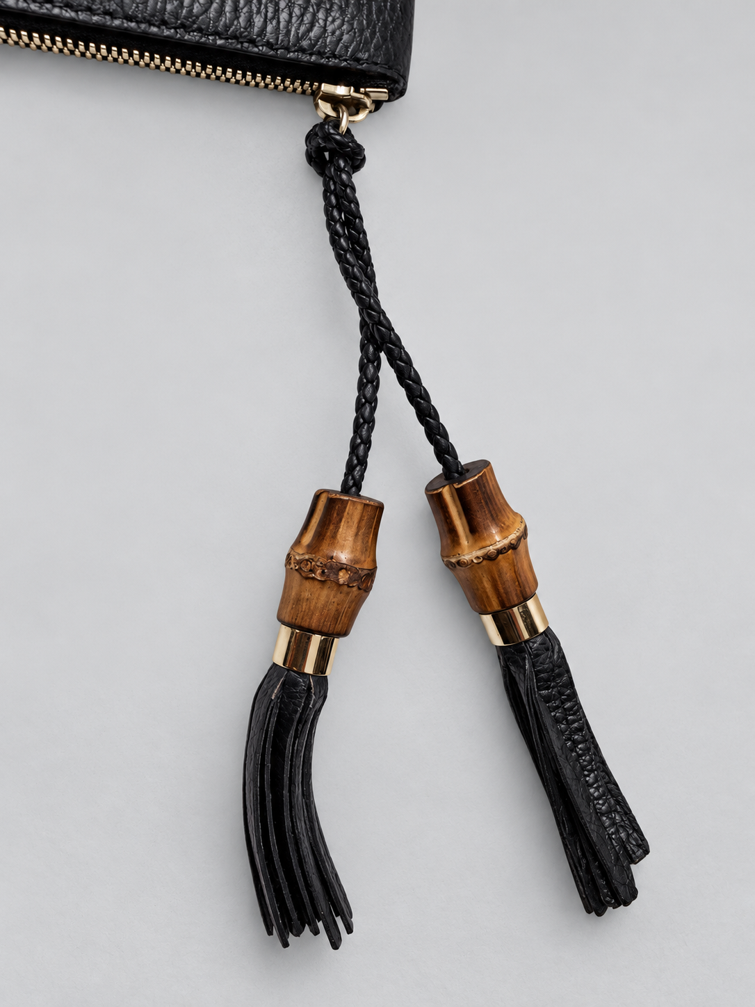 Gucci Pebbled Leather Clutch Bag Bamboo Tassel