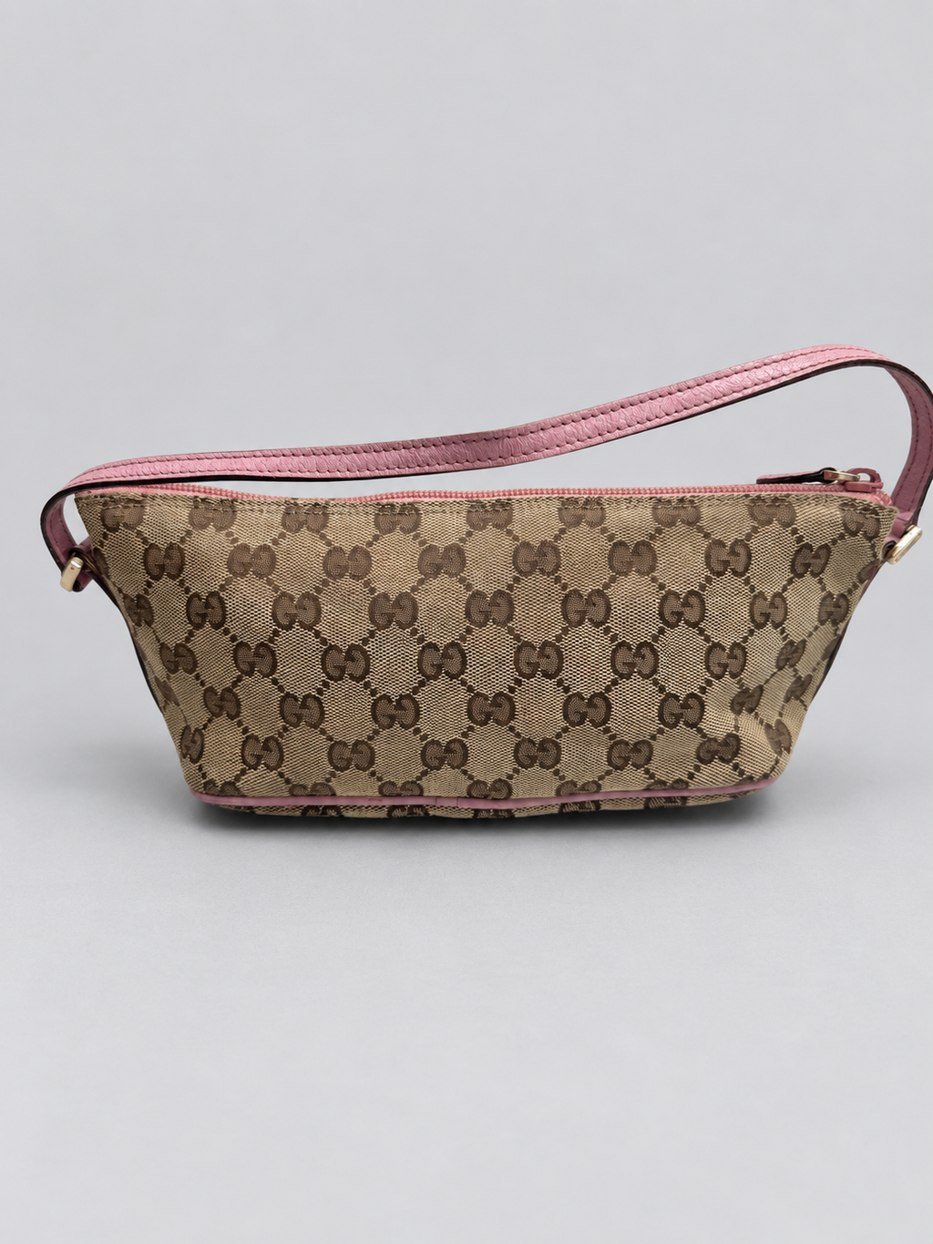 Gucci Monogram Canvas Boat Pochette Zipper Hobo Shoulder Bag