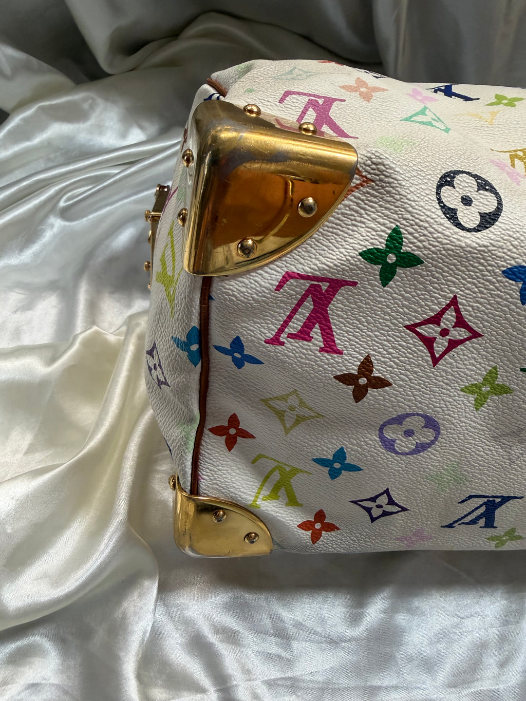 Louis Vuitton Speedy 30 Multicolor Satchel Boston Bowler in Blanc