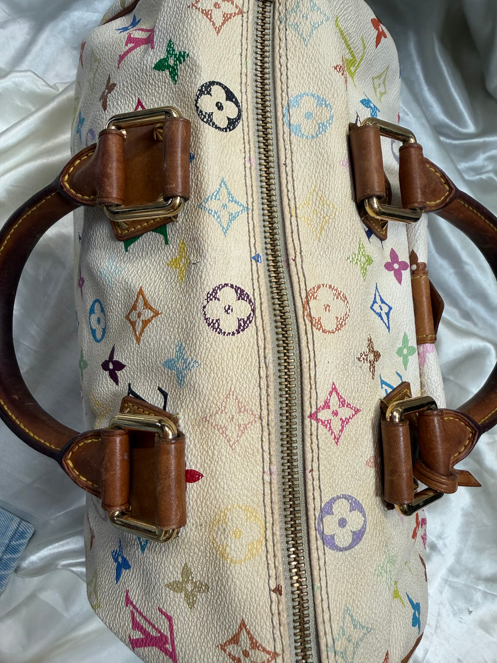 Louis Vuitton Speedy 30 Multicolor Satchel Boston Bowler in Blanc