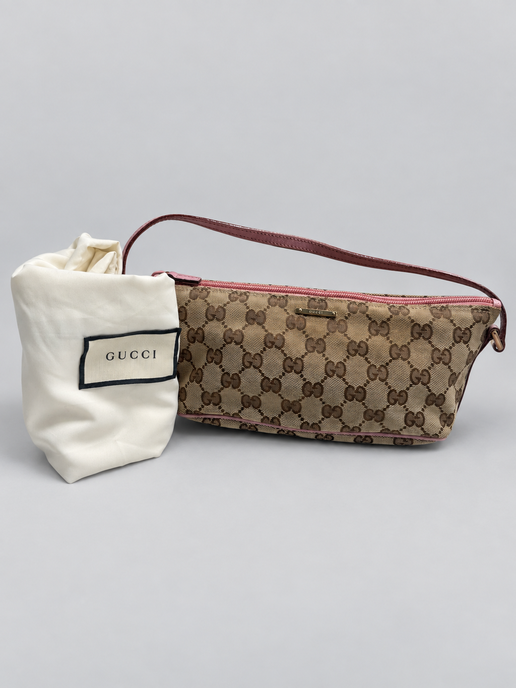 Gucci Monogram Canvas Boat Pochette Zipper Hobo Shoulder Bag