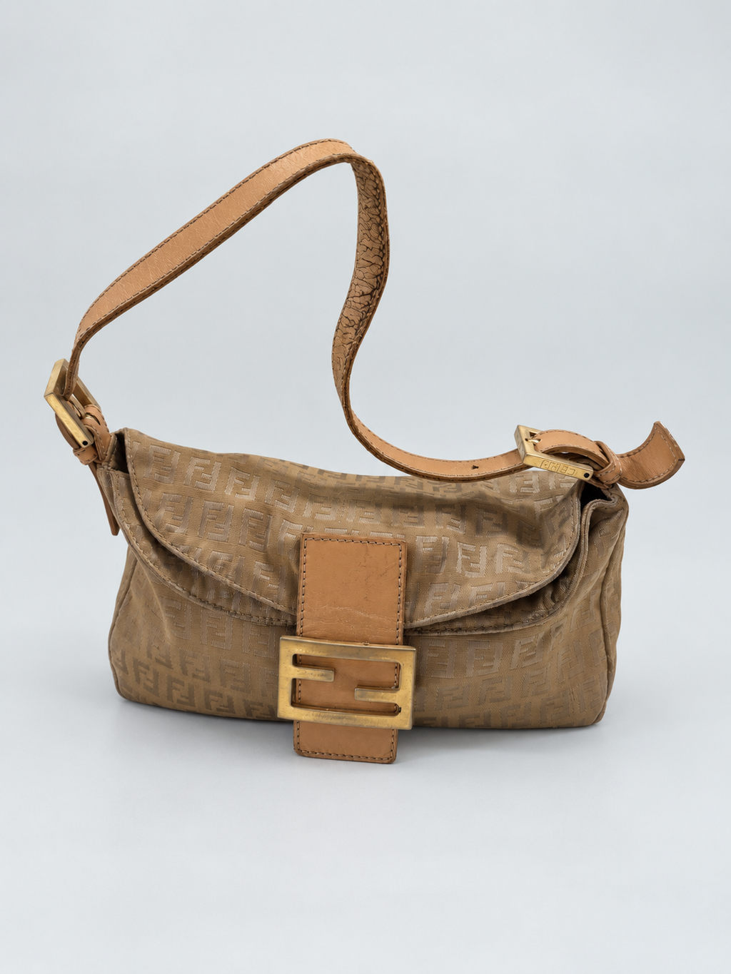 Fendi Zucchino Baguette Double Flap Hobo