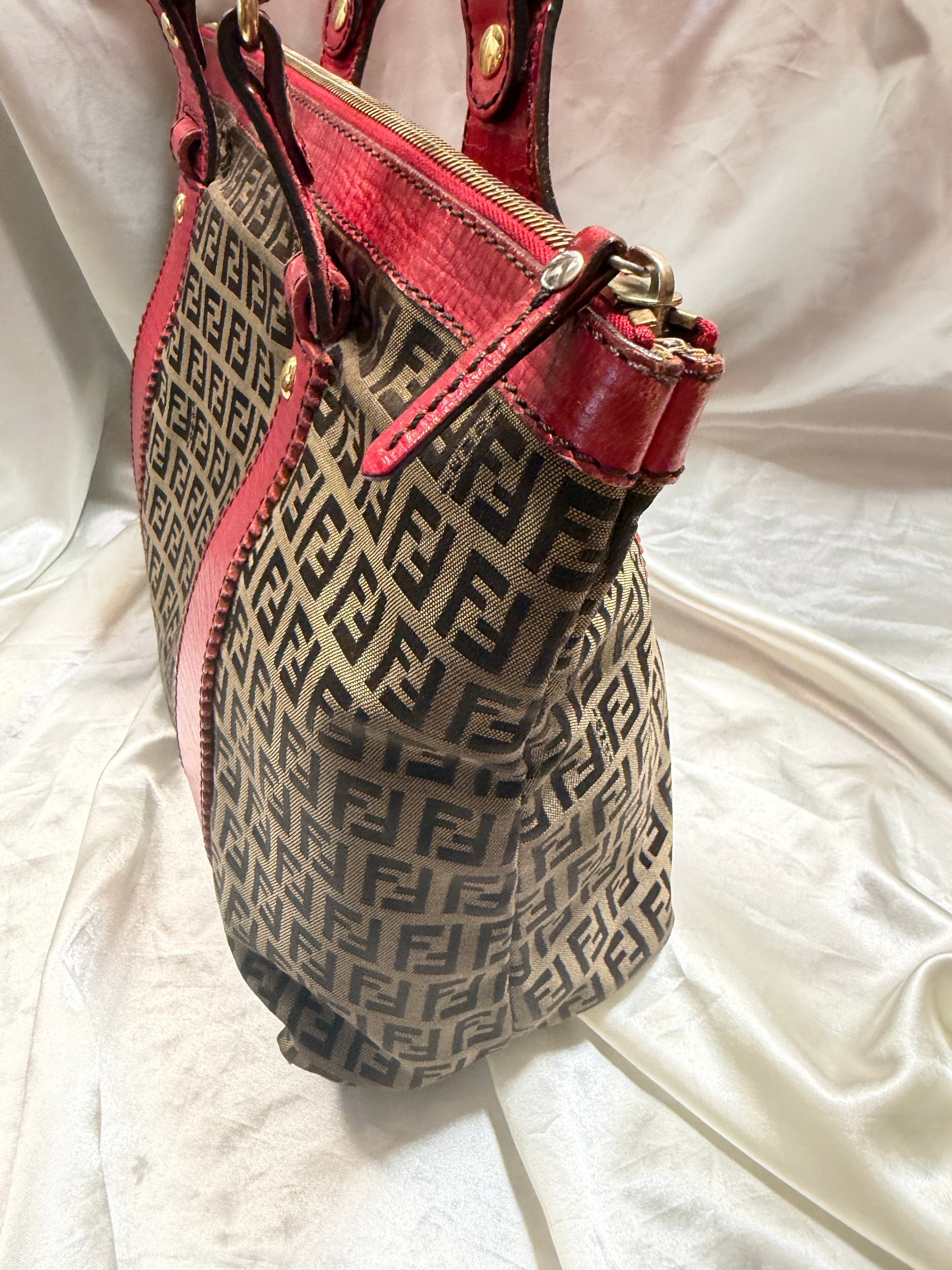 Fendi Zucchino Canvas Zipper Tote Shoulder Bag