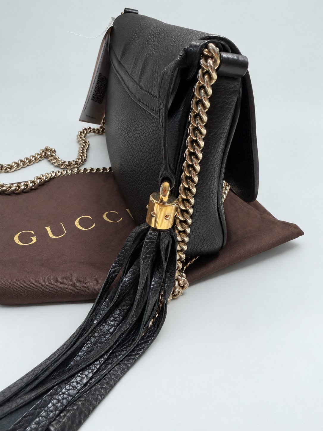 Gucci Soho Pebbled Leather Flap Messenger Crossbody